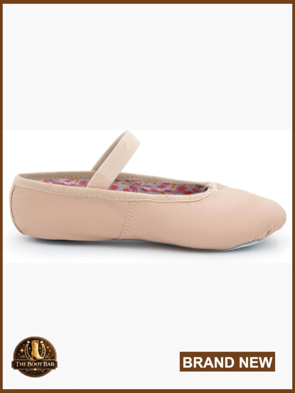 Leather Full Sole Ballet Flats with Pre-Attached Elastics, Wide Fit